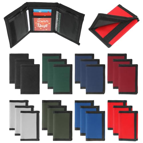 Aliceset 24 Pcs Kids Wallets Bulk Trifold Nylon Wallets for Men with Sticker Kids Canvas Purse for Boys Girls Children Bulk Gifts for Sports Birthday Gift(Classic Colors)