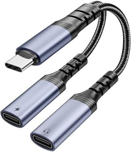 USB C Splitter 1 in 2 Out HiFi Audio Adapter, Dual USB C Headphone and Charger Adapter Support Call PD 60W Charge for iPhone 17/16 / 15 Series, MacBook, iPad, Galaxy S25 / S24 and More （Cold Gray）