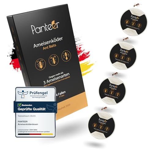 Preisvergleich Produktbild Panteer® Ameisenköder - 4 Dosen - Einfach Ameisen bekämpfen mit Ameisengift - Effektiv gegen Diverse Ameisentypen, auch Pharaoameisen - Ameisenköderdose für innen - Ameisengift draußen - Ameisenfalle