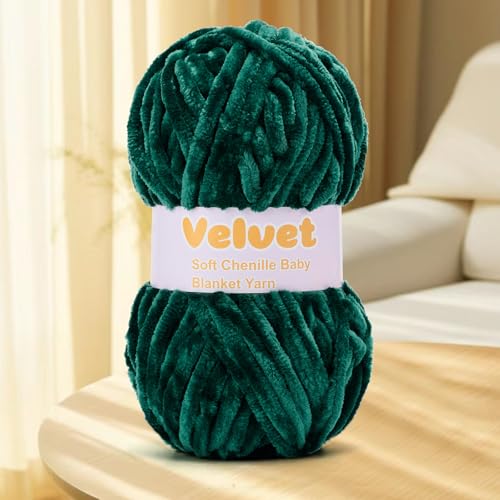 Image of Velvet Chenille Chunky Yarn Knit Crochet Fluffy Soft | Plush Texture, Ideal for Weaving, Crafting, Baby Blanket,and Home Decor, 4oz 66yds Skein