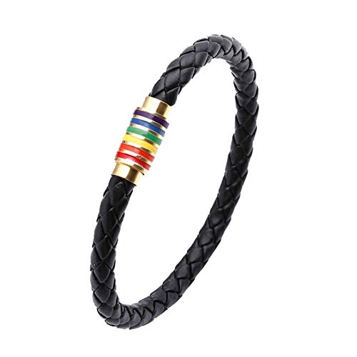Image of Leather Braided LGBT Rainbow Bangle Bracelet - Gay & Lesbian Pride