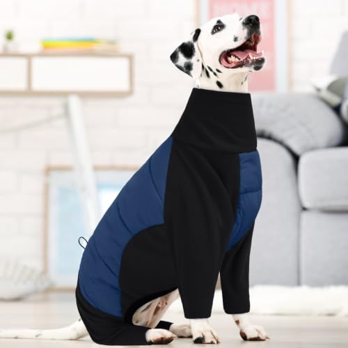 Image of BRKURLEG Fleece Dog Coat, Warm Full Body Dog Winter Jacket, Blue Black XXL