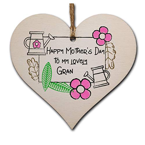 The Plum Penguin Handmade Wooden Hanging Heart Plaque perfect for lovely Grans special keepsake card alternative from grandchildren gardening flowers wall hanger for special grandparent