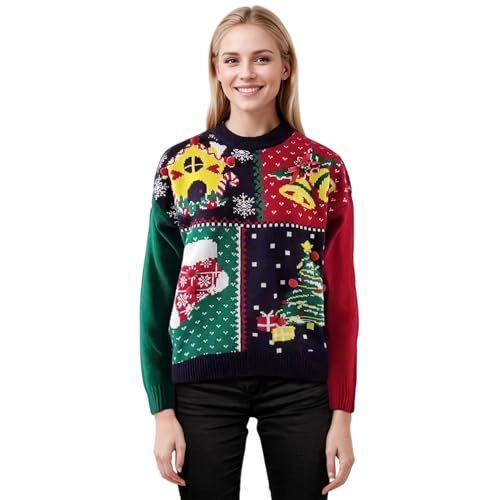 SERTAS Christmas Jumper for Women,Funny Christmas Jumpers for Women,Ladies Christmas Jumpers for Women Men Xmas Sweater Crewneck Knitted Pullover Top (UK, Alpha, L, Regular, Regular, Standard, B)