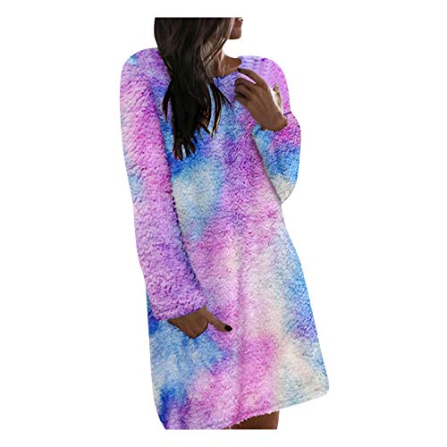 tsaChick Langarmkleid für Frauen Herbstkleid Druck Winterpullover Rundhalsausschnitt Baumwollmischung Lässige Plüschkleider Multicolo S,Langarmkleid für Frauen Umstandskleid für Fotoshooting Umstands Cover