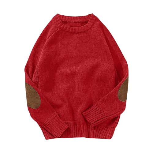Winter Men's Chunky Vintage Grandpa Sweater Crew Neck Thick Knit Jumper Sweater Solid Pullover Tops with Elbow Patch