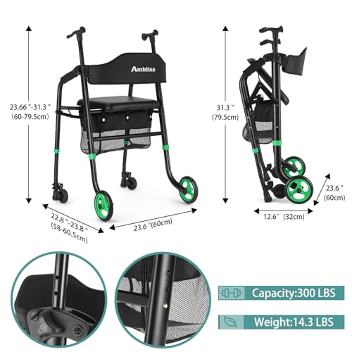 Ambliss Green Foldable Rollator Walker for Seniors
