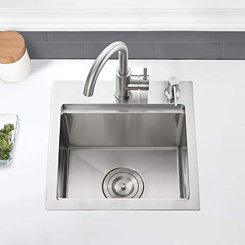 15 Inch Bar Sink Drop In-Vasoyo 15X15 Inch Drop In Topmount Stainless Steel Workstation Kitchen Sink Bar Prep Sink 16 Gauge Small Single Bowl With Grid & Drain & Cutting Board #TOP7