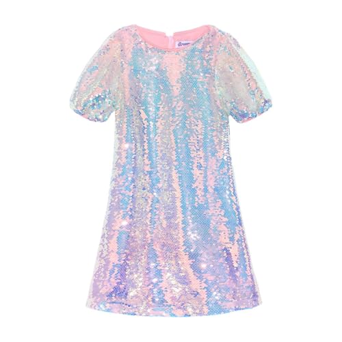 WELAKEN Girls Ombre Sequin Dress Sparkly Fancy Short Puff Sleeves Gradient Party Dress
