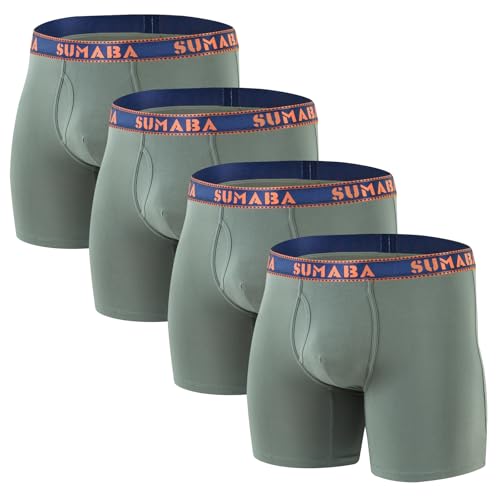 SUMABA Mens Moisture Wicking No Ride Up Boxer Briefs Underwear (402Bean-Green 4-Pack, XL)