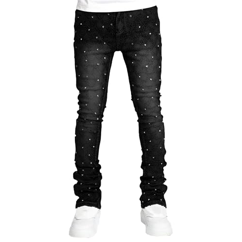 Maiyifu-GJ Men's Skinny Pearl-Embellished Jeans Skinny Streetwear Fashion Denim Pants Casual Slim Fit Jean Trousers