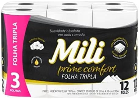 Mili Papel Higiênico Folha Tripla Prime Comfort, Picotado e Textu...