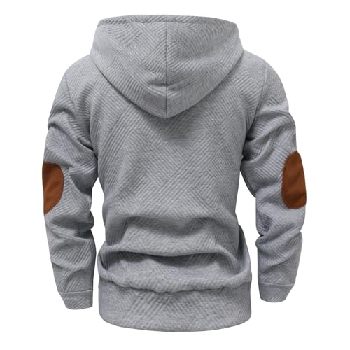 Mens Half Button Hoodies Casual Soild Color Hooded Henley Sweatshirts with Elbow Patches Running Gym Pullovers4