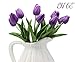 ALIERSA Artificial Flowers 10 Heads Mini Real Touch Artificial Tulip for Home Wedding Party Centerpiece Decoration (Dark Purple)