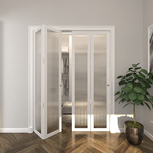 Barner Home Closet Doors, Reeded Glass Panel Bi-Fold Doors, Assembly Required, Folding Doors With Hardware Kits For 30'' Opening #TOP2