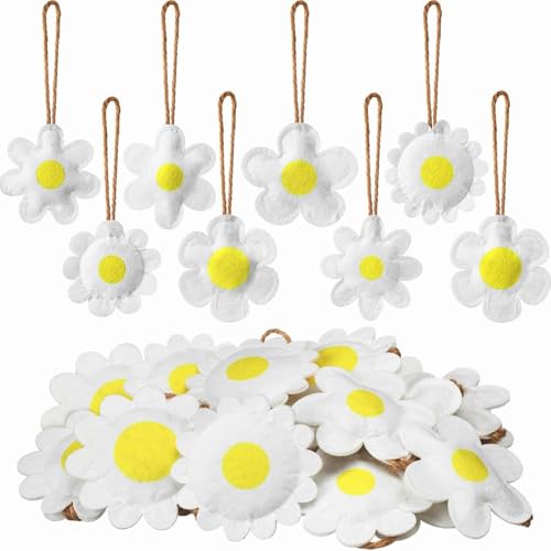 SmoothNovelty 24 Pcs Felt Daisy Flower Hanging Ornament Spring Tree Ornaments 3D Double Sided Floral Decor with Loop Spring Flower Banner Garland for Easter Birthday Arts Crafts Party Supplies Gifts