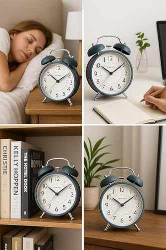 Image of CBK Metal 4.5-inch Analog Alarm Clock for Adults and Heavy Sleepers, Loud Twin Bell Table Clock with Backlight for Students Decoration Bedroom /Office (Metal Green Big)