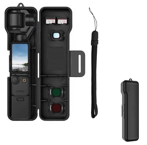 SHEAWA for DJI Osmo Pocket 4 �P�[�X+�n���h�X�g���b�v �d���P�[�X MicroSD�J�[�h�⃌���Y�t�B���^�[�����[ �ϏՌ� ���[�P�[�X ���h�~ �֗� �ړ� �ۊ� �A�N�Z�T���[ (�u���b�N)