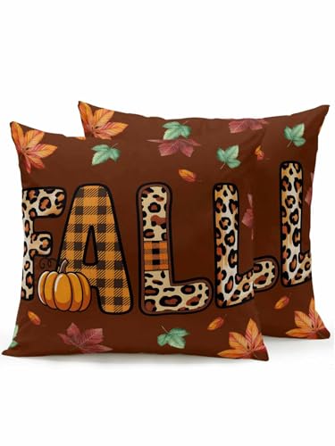 Outdoor Pillows Waterproof, Leopard Print Fall Throw Pillows with Inserts