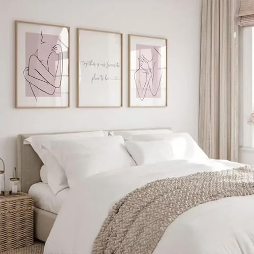 Affiches de couple sur toile gris et rose pastel 40x60cm sans cadre pour chambre