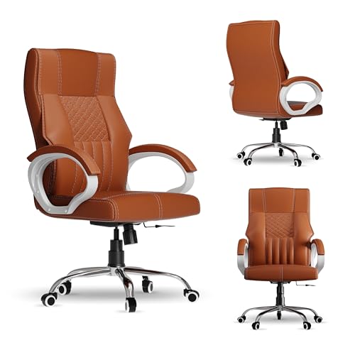 Image of FUGO FG21 Orthopedic Boss Chair with 3-Years Warranty, Executive Office Chair Ergonomic High-Back Chair-Cushioned Seat & Armrests, Metal Base, Rocking Movement (Tan)