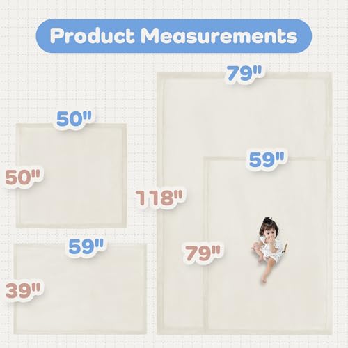 Image of 1.5 inch Thick Padded Baby Play Mat for Floor Tummy Time, Pro Soft Foam Activity Playroom Playmats, Easy Care with Non-Slip Safe for Infant Toddlers Crawling 71 inchx 79 inch (Cream)