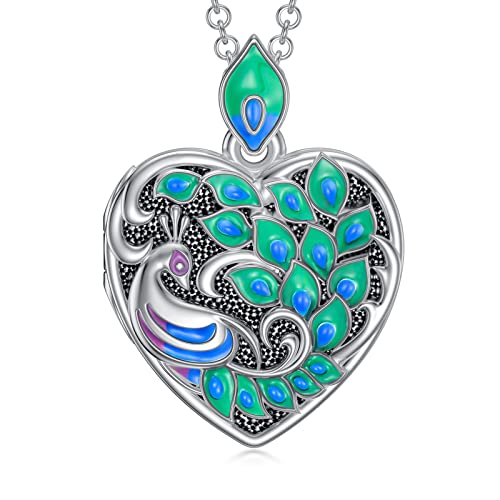 SOULMEET Heart Peacock Locket Necklace That Holds 2 Pictures Keep