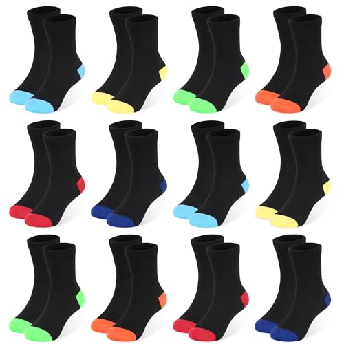 Image of 12 Pairs Kids Crew Socks,Black School Socks for Unisex Ages 1-13