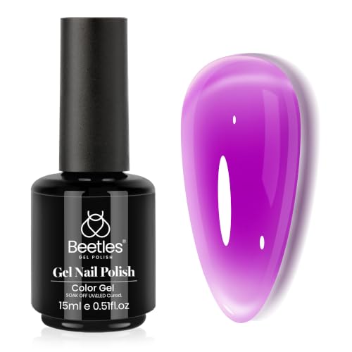 Image of Beetles Purple Gel Nail Polish, 15ML Clear Jelly Gel Polish Sheer Translucent Effect Neutral Nail Polish Soak Off UV Violet Night Dream Series French Nail Art Manicure Salon Gift for Women