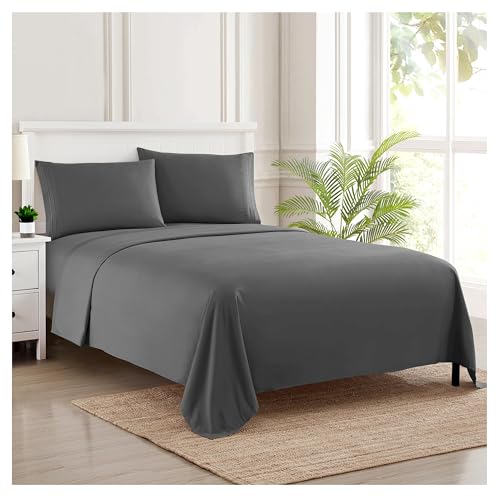 Sweet Home Collection Luxury Bedding Set with Flat, Fitted Sheet, 2 Pillow Cases, Microfiber, Gray, California King