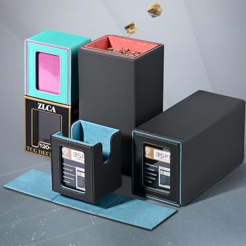 Image of ZLCA MTG Deck Box with Commander Window Display, Trading Card Storage Box Holds 100 Double-Sleeved Cards Suitable for TCG /CCG /PTCG /EDH /Magic /Sport Cards (Red&White)