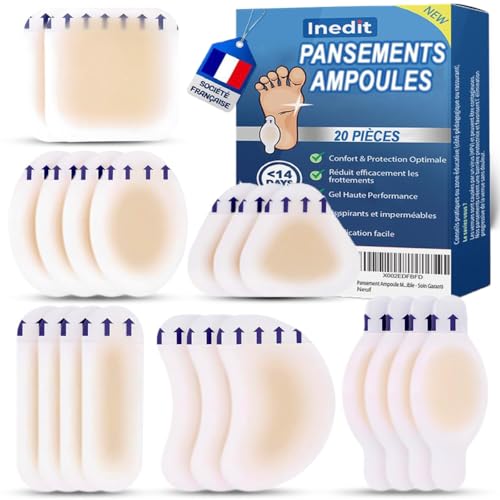 Pansement Ampoule - Soin Medical [Marque Française] Pansements Gel Hydrocolloïdes - Protection Frottement Pied/Talon/Orteils/Doigts - Gel Silicone Invisible (20 PIÈCES PIED/TALON/ORTEIL/MAIN/DOIGT)