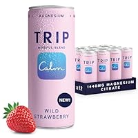 TRIP Mindful Blends - Wild Strawberry Sparkling Drink with 120MG Magnesium Citrate + Lions Mane + Chamomile + Lemon Balm. Low Calorie, No Added Sugar and Vegan (Pack of 12 x 250ml)