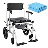 【Pliable】 — Notre chaise d'aisance peut être pliée rapidement et peut être placée dans la chambre, la salle de bain ou les toilettes sans prendre trop de place. Lorsque vous voyagez à l'extérieur, vous pouvez également le mettre facilement dans la voiture. Les 4 roues équipées vous aideront facilement à accompagner les seniors pour profiter du paysage.