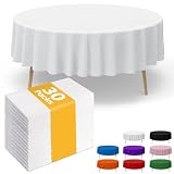 Niuara White Plastic Table Cloth - 30 Pack 84' Round Disposable Tablecloths for Round Tables, Waterproof Table Cover for Holiday Parties & Gatherings