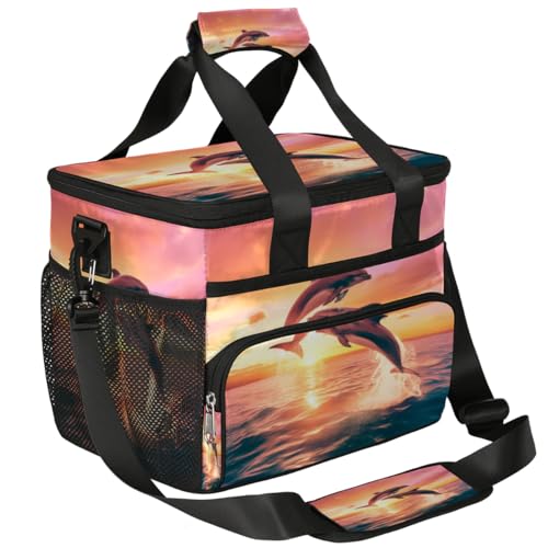 Beach Dolphins Insulated Picnic Backpack Lunch Box for Women Men Picnic Basket Tote Lunch Bag Picnic Bag Portable Lunch Bags for Picnic, Beach, Work, Trip,Office, Camp Aquatic Animal Dolphin