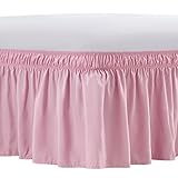 FreshCulture Wrap Around Ruffled Bed Skirt for Twin Beds, 15 Inch Tailored Drop, Adjustable Elastic Dust Ruffles Twin Size, Easy Fit Wrinkle & Fade Resistant, Soft Brushed Fabric, Dusty Pink