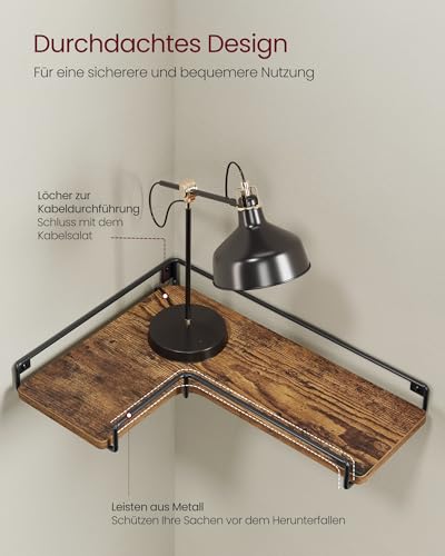 VASAGLE L-förmiges Eckregal, 3er Set, Wandregal, Industrie-Design, für Wohnzimmer, Schlafzimmer, Küche, vintagebraun LLS833KD01