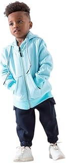 هودي بسحاب للبنات والاولاد من مارفي، سويت شيرت من الصوف القطني الناعم مع جيوب امامية | جاكيت مريح للاستخدام اليومي بسحاب رمادي وازرق لعمر 5 سنوات