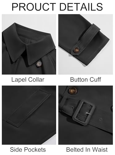 Runcati Mens Trench Coat Double Breasted Belted Windbreaker Jackets Lapel Lightweight Long Jacket Casual Overcoat