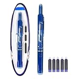 Fountain Pen Retractable, Retractable Fountain Pen 0.38mm Blue&Black Ink Transparent Barrel, Includes 5 Refillable Ink Cartridges, for Smooth Writing No Leaking(Dark Blue)