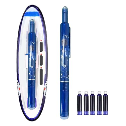Fountain Pen Retractable, Retractable Fountain Pen 0.38mm Blue&Black Ink Transparent Barrel, Includes 5 Refillable Ink Cartridges, for Smooth Writing No Leaking(Dark Blue)