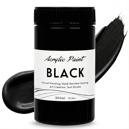 Melispapa Black Acrylic Paint 300ml (10.2oz) - High Coverage, Opaque,