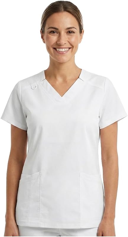 B-well ANGELICA Casaca de enfermería para mujer, túnica médica con cuello en V, bolsillos funcionales, transpirable y fácil de limpiar, ropa de trabajo para clínica y práctica