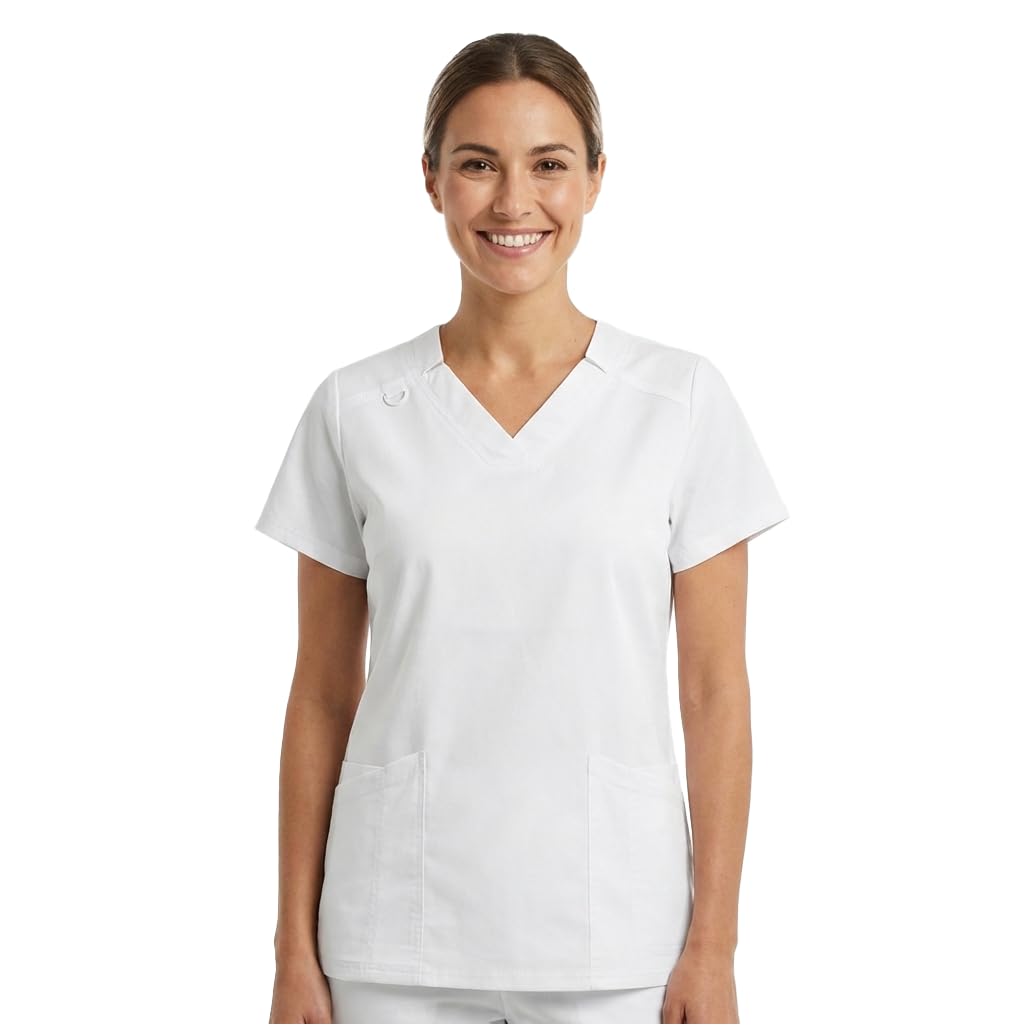 B-well ANGELICA Casaca de enfermería para mujer, túnica médica con cuello en V, bolsillos funcionales, transpirable y fácil de limpiar, ropa de trabajo para clínica y práctica - 2