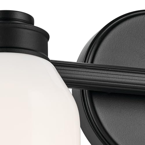 Image of Kichler Shae 2-Light Bathroom Vanity Light, Black | White opal glass vanity light for modern bathroom mirrors (15 inch x 9 inch), 55201BK