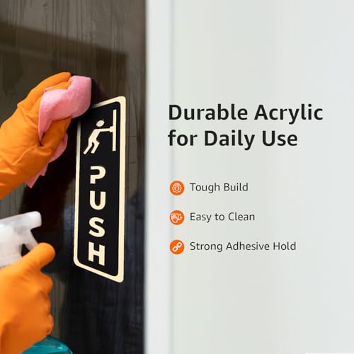 Image of amazon basics Push Pull Door Sign - 6.5 inch Self-Adhesive Glass Door Acrylic Signage Sticker, 2 stickers /pages