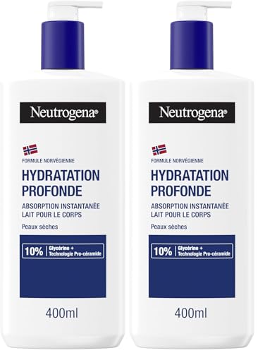 Neutrogena – Lait Corps Hydratation Profonde (flacon-pompe de 400 ml) – Lait pour le corps à absorption rapide pour peaux sèches – Soin corps avec 10% de glycérine et technologie pro-céramide