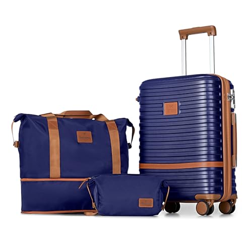 Image of Joyway Carry On Luggage 20 Inch Expandable Suitcase with Spinner Wheel, 3 Piece Hard Shell Luggage Set with TSA Lock(Navy Blue)