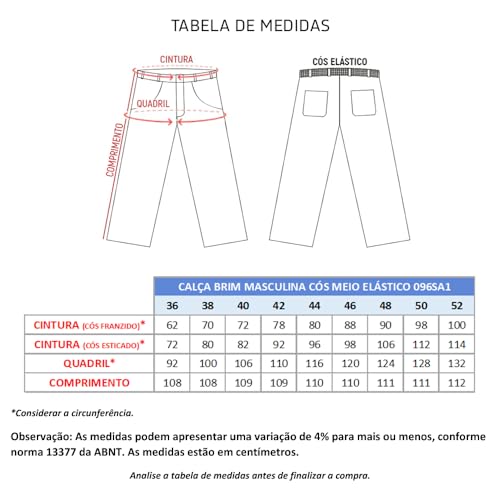 Calça de brim masculina branca cós meio elástico Tamanho 52